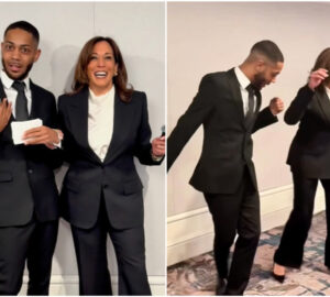 Former Vice Present Kamala Harris does the viral Boots On the Ground dance with Kenneth Walden.