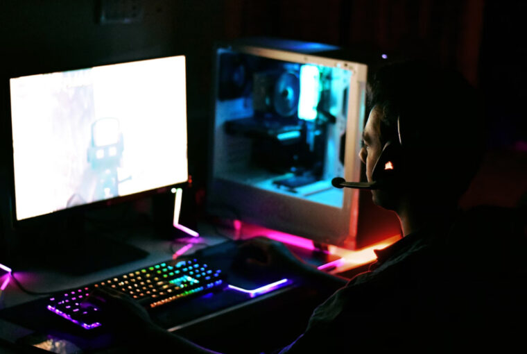 Gamer using advanced strategies in a futuristic first-person shooter game in 2025