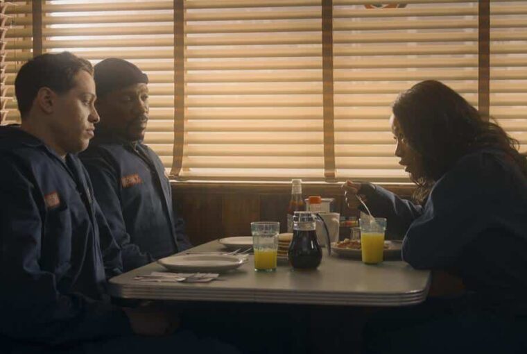 Eddie Murphy, Pete Davidson, and Keke Palmer in a tense moment from The Pickup