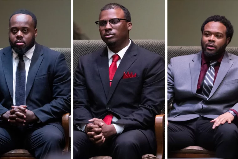 Tadarrius Bean, Demetrius Haley, and Justin Smith, the three former Memphis police officers acquitted in the fatal beating of Tyre Nichols, appear in court during their state trial.