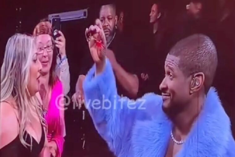 Usher attempts to feed cherries to a fan during his concert